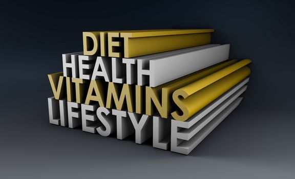 Healthy Lifestyle with Diet and Vitamins in 3d