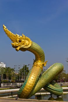 Thai dragon or king of Naga statue in thommasart university, Thailand