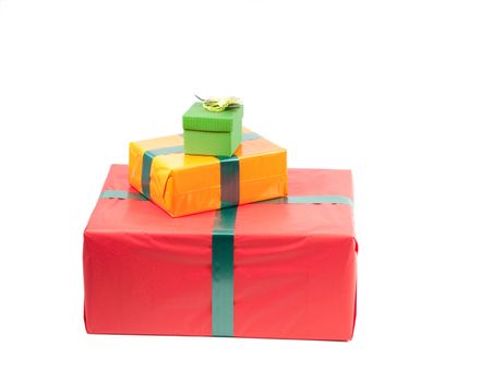 Studio shot of boxes with presents, isolated on white