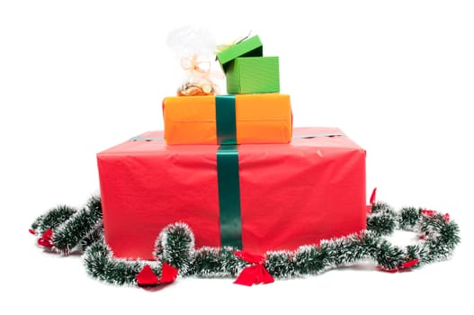 Studio shot of boxes with presents, isolated on white