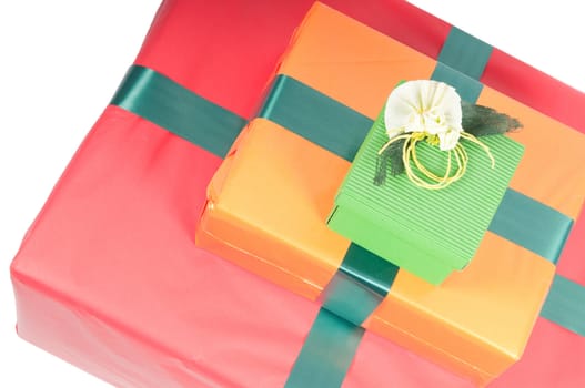 Studio shot of boxes with presents, isolated on white