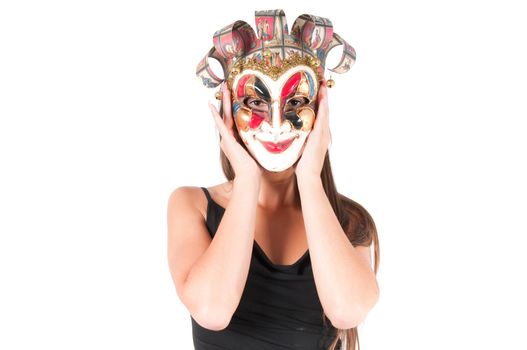 Shot of brunette woman in carnival mask