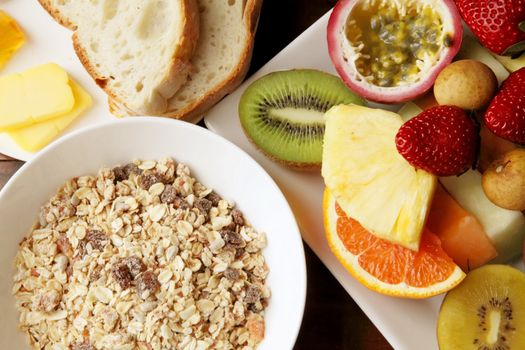 Muesli with Mixed Sliced Fruits Breakfast Meal