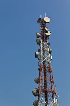 Communication Tower and blue sky in Thailand