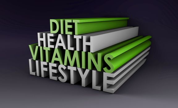 Healthy Lifestyle with Diet and Vitamins in 3d