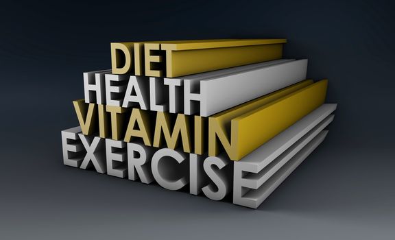 Healthy Lifestyle with Diet and Vitamins in 3d