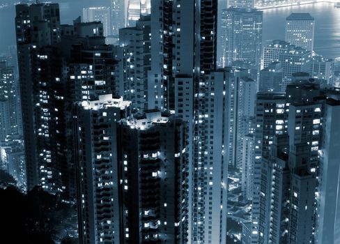 Night scenes of modern skyscraper in Hong Kong.