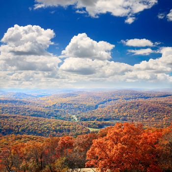 The foliage scenery from the top of Bear Mountain in New York State 