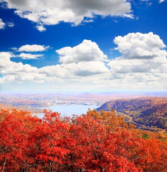 The foliage scenery from the top of Bear Mountain in New York State 