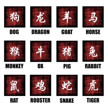Chinese Zodiac Animals Lunar Astrology Art Set