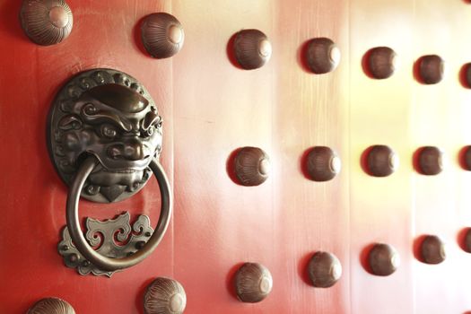 China Town Red Door Guardian Brass Handle