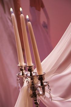 candles, decorations with vail on a wedding day