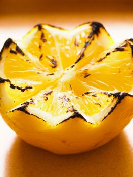 close up of a grilled lemon