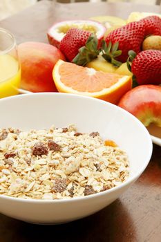 Muesli with Fresh Fruits on a Plate