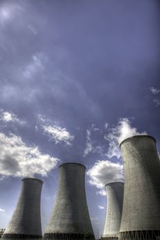 Nuclear cooling towers with steam and clouds