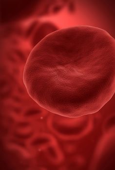 Human blood cell with red blood cells in background CGI