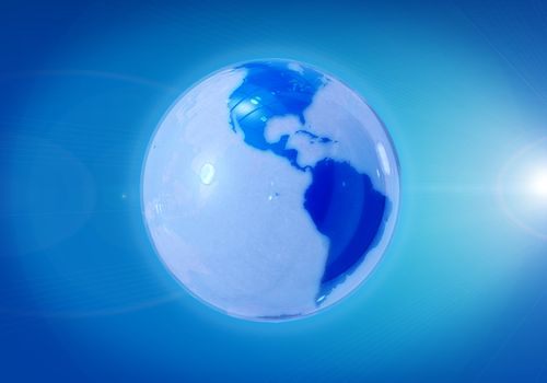 Globe with lens flare on blue background-  america side