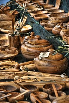Wood Dishes in a shop in Lucca, Italy