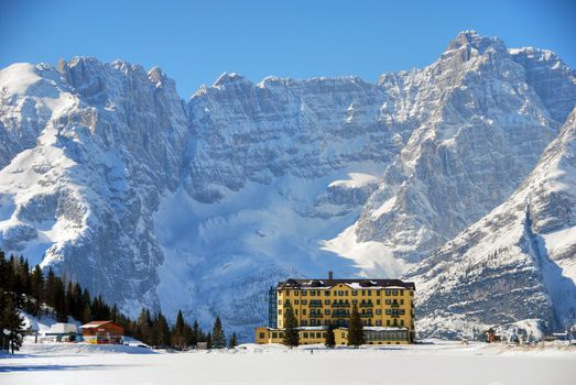 Wonderful view of Dolomites Mountains in Misurina