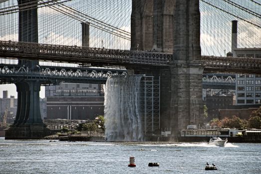 Detail of Brooklyn Bridge, New York City in August