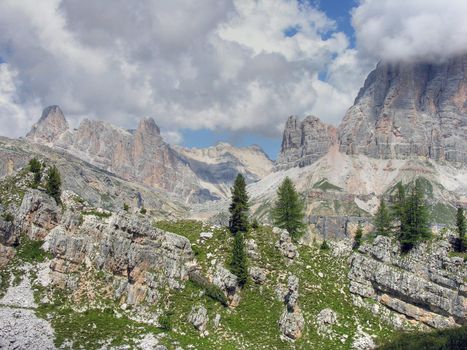 Detail of the Dolomites Mountains in Italy during Summer