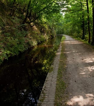 Canal cut out of the rockface with a bridleway leading into the distance