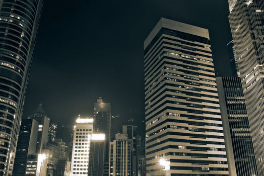 Beautiful night scenes of skyscrapers in Hong Kong.
