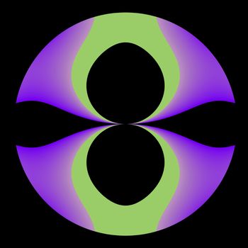An abstract circular image done in shades of orchid and green.