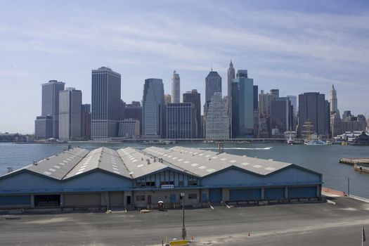 The skyline of Lower Manhattan as seen from the Brooklyn Promenade. Shot on Memorial Day 2008.