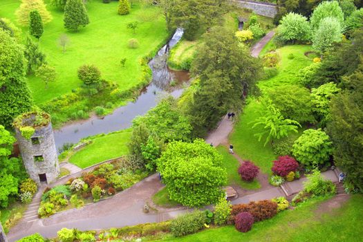 A view of the Blarney Estate gardens from the top of Blarney Castle.
