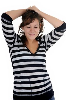 girl with closed eyes in a white background