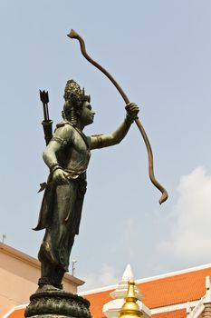 statue of vishnu holding weapon in national museum bangkok thailand