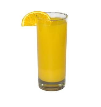 Glass of juice and orange segment. It is isolated.