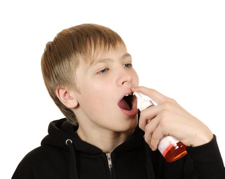 The teenager takes a inhale isolated on white background