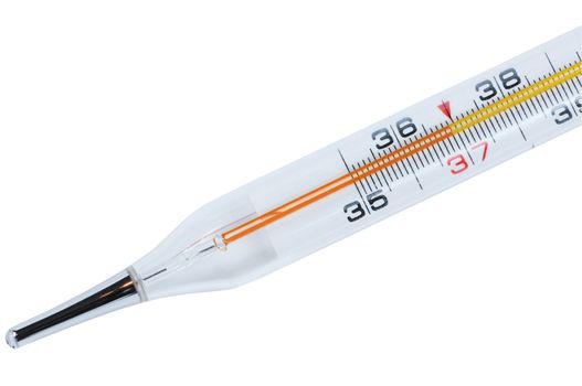 The thermometer scale is photographed by close up