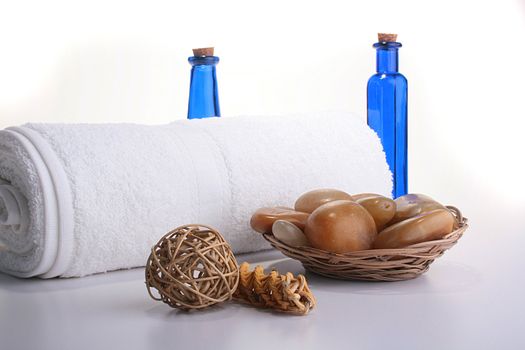 Set for SPA with towels, sea stones and other accessories.