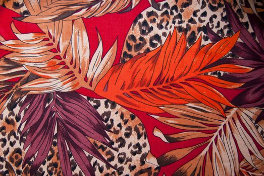 Silk scarf autumnal motifs with big leaves