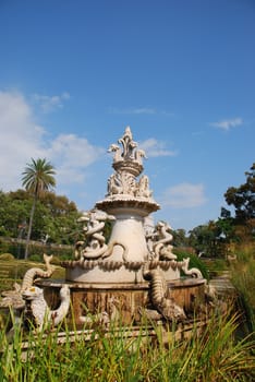 beautiful and antique fountain in Ajuda garden, Portugal