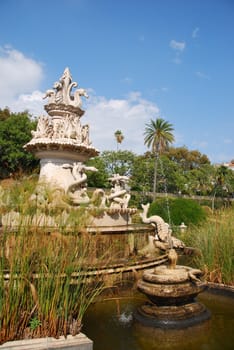 beautiful and antique fountain in Ajuda garden, Portugal