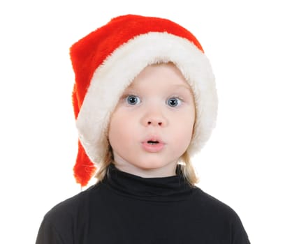 The child in a hat santa claus isolated on white background