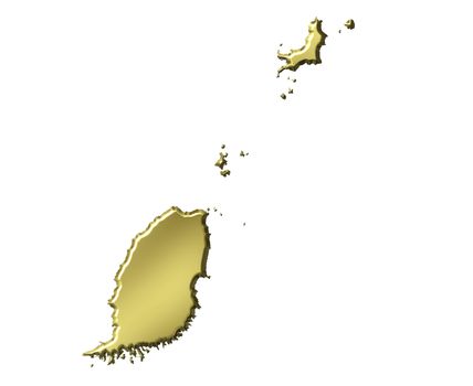 Grenada 3d golden map isolated in white