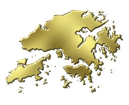 Hong Kong 3d golden map isolated in white