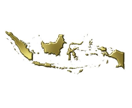 Indonesia 3d golden map isolated in white