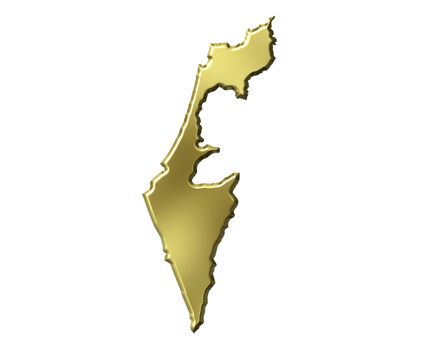 Israel 3d golden map isolated in white