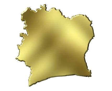 Ivory Coast 3d golden map isolated in white