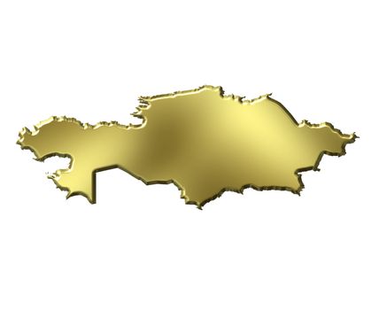 Kazakhstan 3d golden map isolated in white