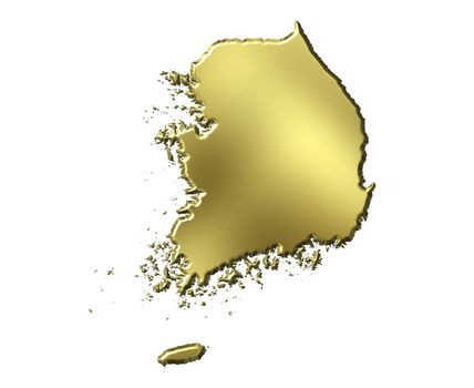 South Korea 3d golden map isolated in white