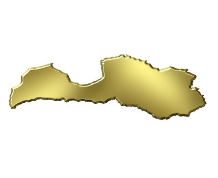 Latvia 3d golden map isolated in white