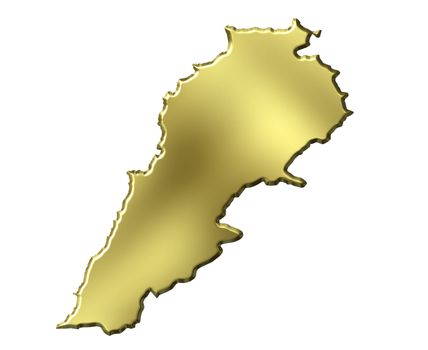 Lebanon 3d golden map isolated in white