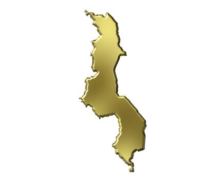Malawi 3d golden map isolated in white